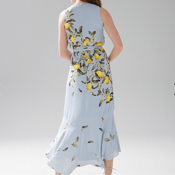 WHBM Blue Sleeveless Lemon Print Tea Midi Dress High Low Hem XL - Picture 3 of 16